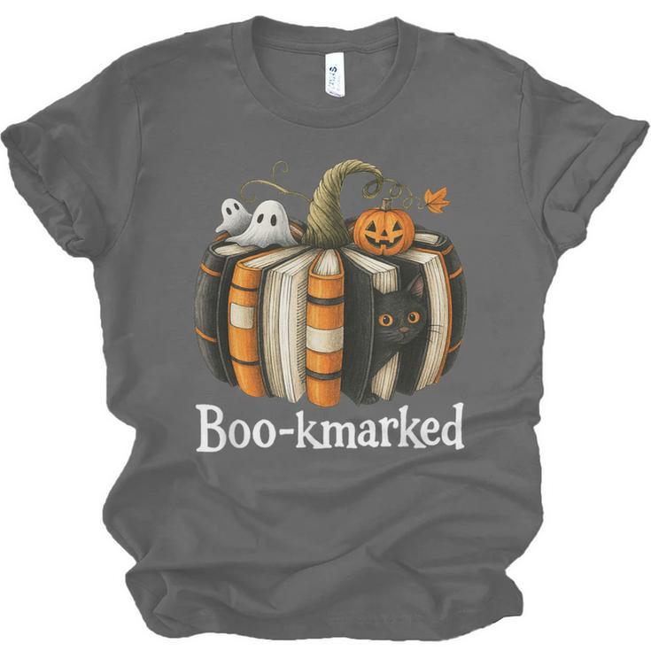 Boo-Kmarked Fall Pumpkin Books Halloween Teacher Teaching Unisex Jersey T-Shirt