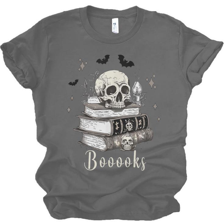 Boo Skeleton Skull Books Halloween Women School Teacher Kid Unisex Jersey T-Shirt