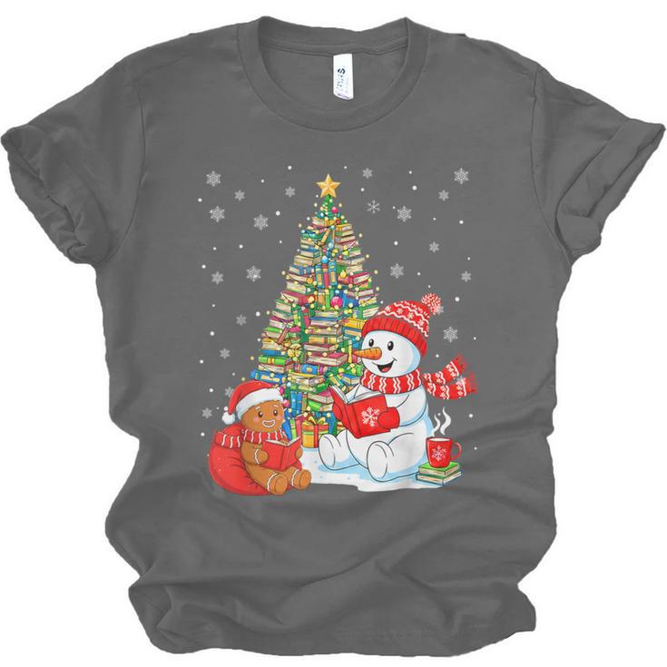Book Christmas Tree Bookworm Gingerbread Man Snowman Reading Unisex Jersey T-Shirt Book Christmas Tree Bookworm Gingerbread Man Snowman Reading Unisex Jersey T-Shirt