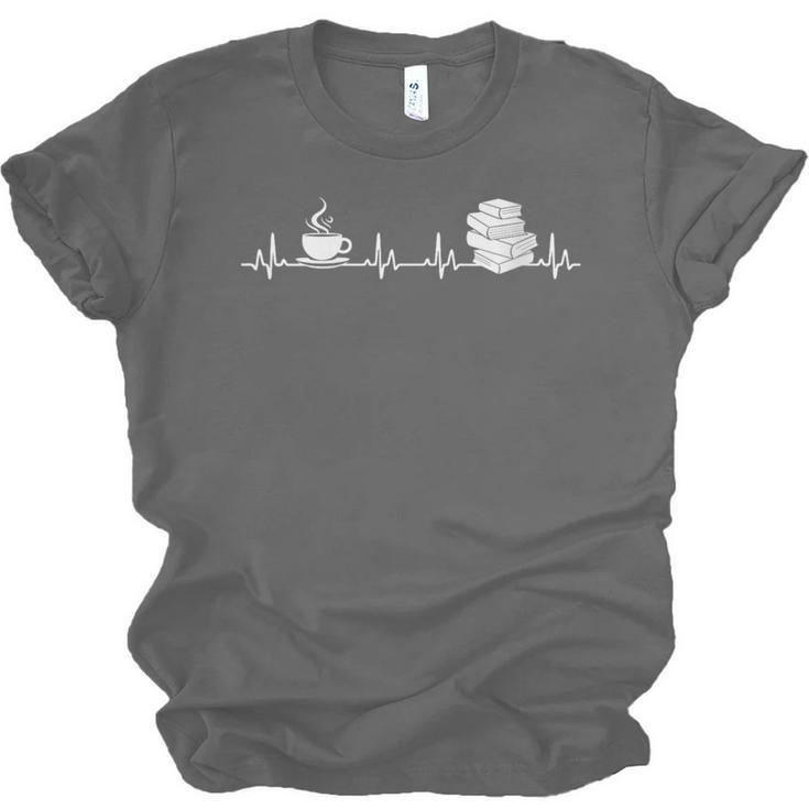 Book And Coffee Heartbeat Books Lovers Unisex Jersey T-Shirt