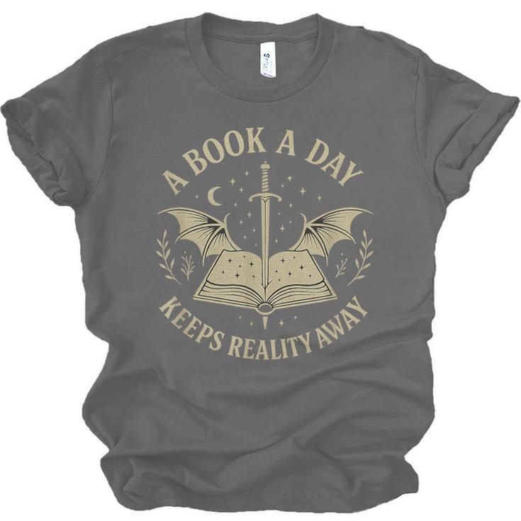 A Book A Day Keeps Reality Away Reading Escape Quote Unisex Jersey T-Shirt A Book A Day Keeps Reality Away Reading Escape Quote Unisex Jersey T-Shirt