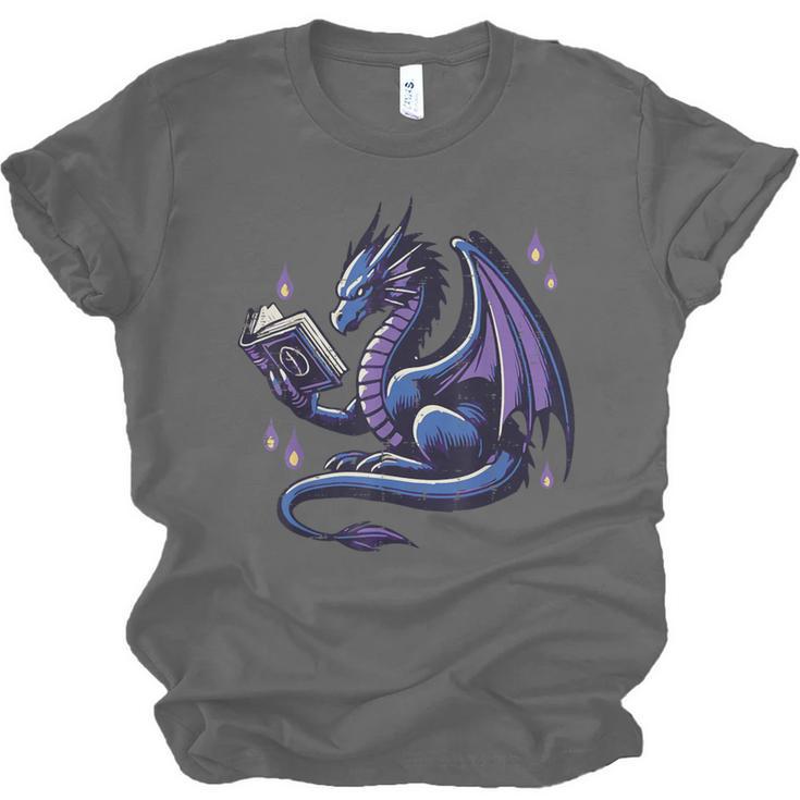 Book Lover Dragon Reading Cool Fantasy Women Girls Kids Men Unisex Jersey T-Shirt