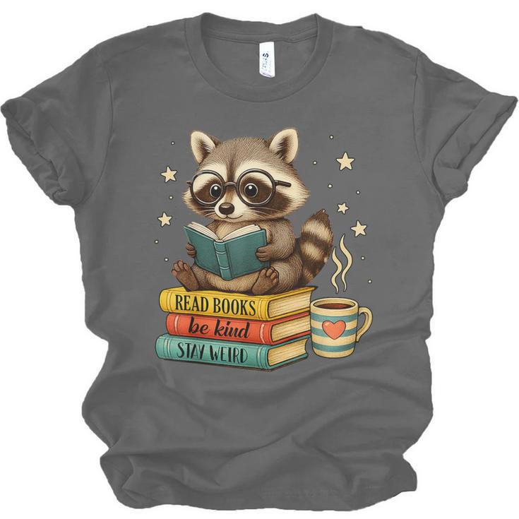 Book Lover Racoon Reading Bookish Library Read Books Be Kind Unisex Jersey T-Shirt