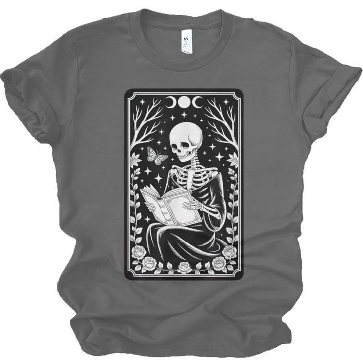 Book Lover The Reader Tarot Card Skeleton Reading Unisex Jersey T-Shirt