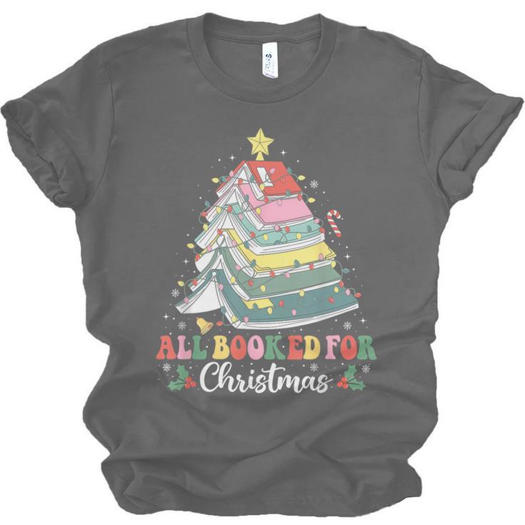 All Booked For Christmas Book Tree Lights Christmas Library Unisex Jersey T-Shirt
