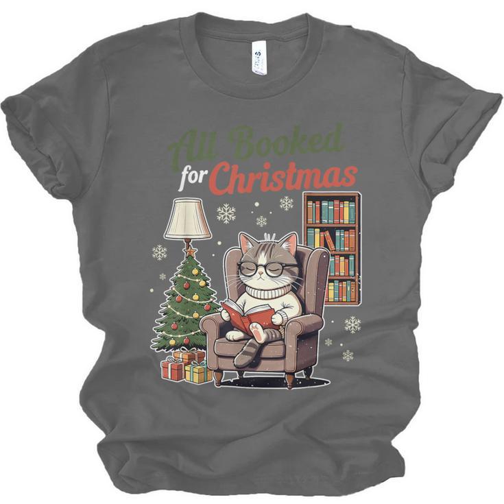 All Booked For Christmas Cute Bookish Cat Lover Unisex Jersey T-Shirt