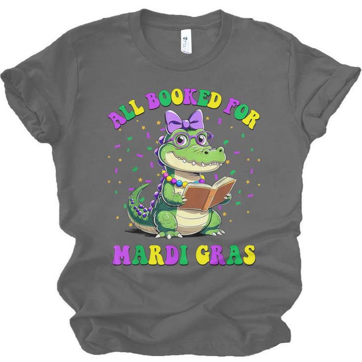 All Booked For Mardi Gras Crocodile Reading Book Teacher Unisex Jersey T-Shirt