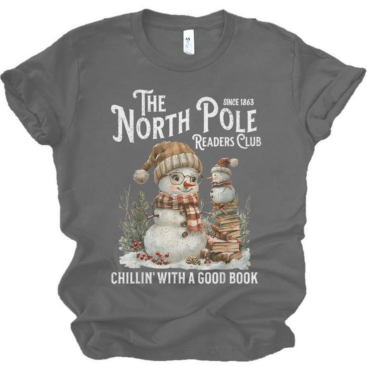 Bookish Christmas North Pole Book Club Snowman Book Worm Unisex Jersey T-Shirt