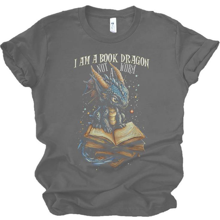 Bookish Quote I Am a Book Dragon Not a Worm Reading Book Unisex Jersey T-Shirt