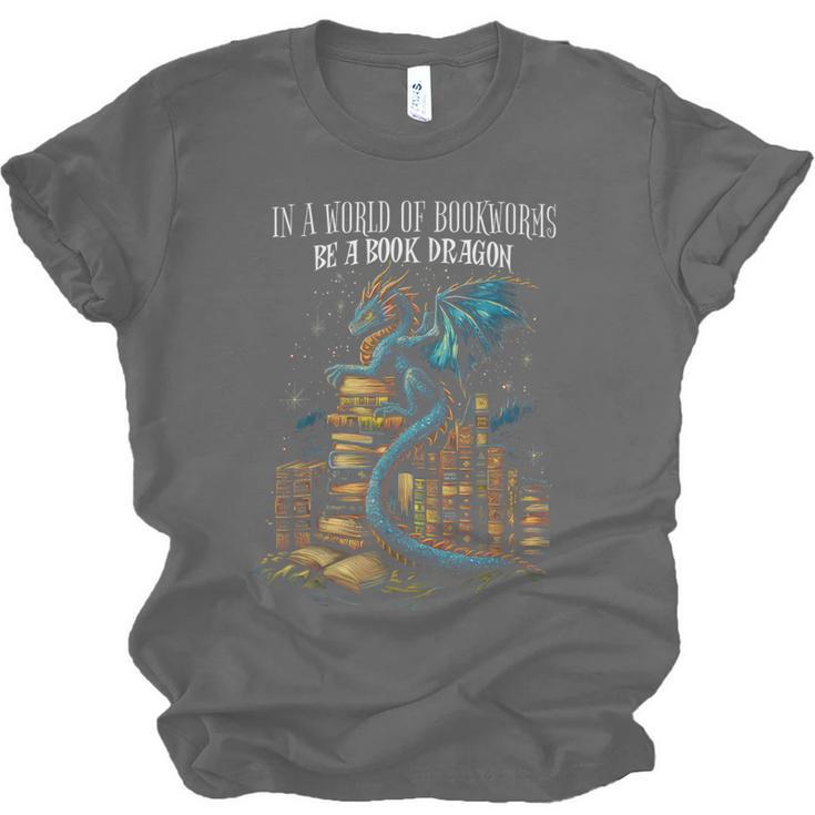 Bookish Quote In a World Of Bookworms Be a Book Dragon Unisex Jersey T-Shirt Bookish Quote In a World Of Bookworms Be a Book Dragon Unisex Jersey T-Shirt