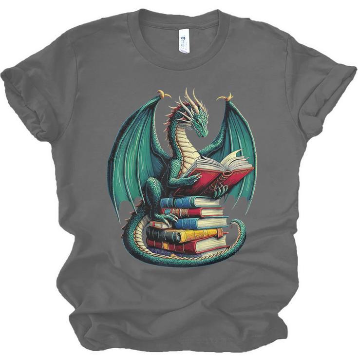 Books Dragon Reading Book Lover Unisex Jersey T-Shirt