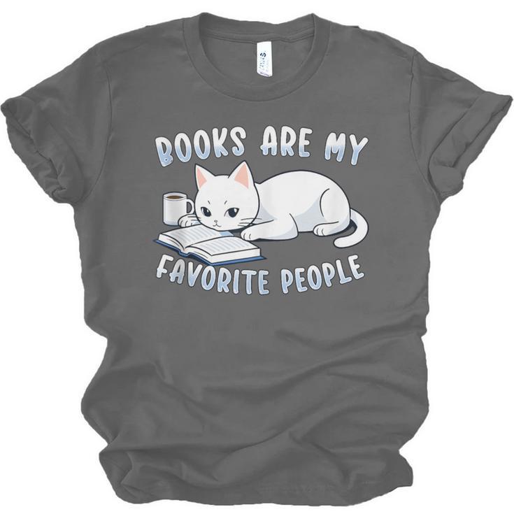 Books Are My Favorite People Cat With Coffee Mug Book Lovers Unisex Jersey T-Shirt