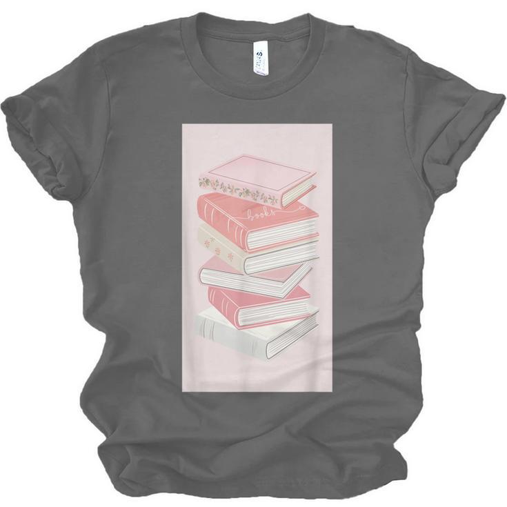 Books Flowers Art Flower Stack Pastel Feminine Unisex Jersey T-Shirt