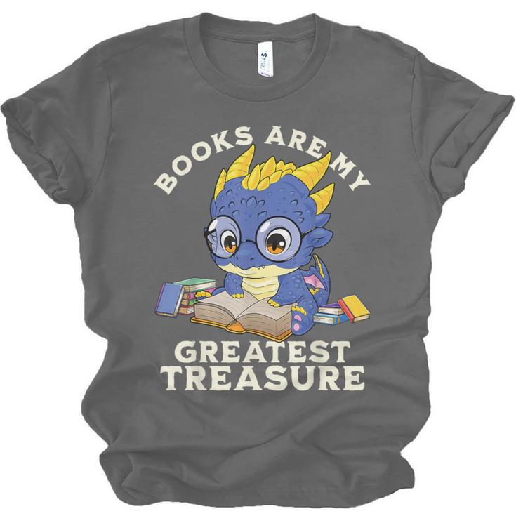 Books Are My Greatest Treasure Kawaii Dragon Reading Books Unisex Jersey T-Shirt