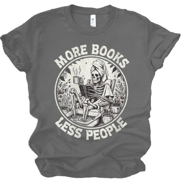 More Books Less People Introvert Skeleton Reading Unisex Jersey T-Shirt More Books Less People Introvert Skeleton Reading Unisex Jersey T-Shirt
