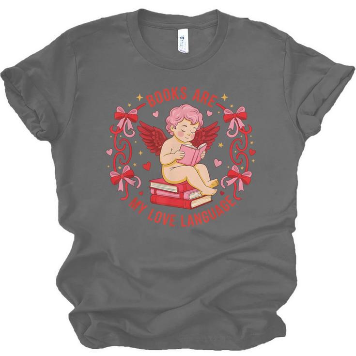 Books Are My Love Language Cupid Reading Book Valentines Day Unisex Jersey T-Shirt