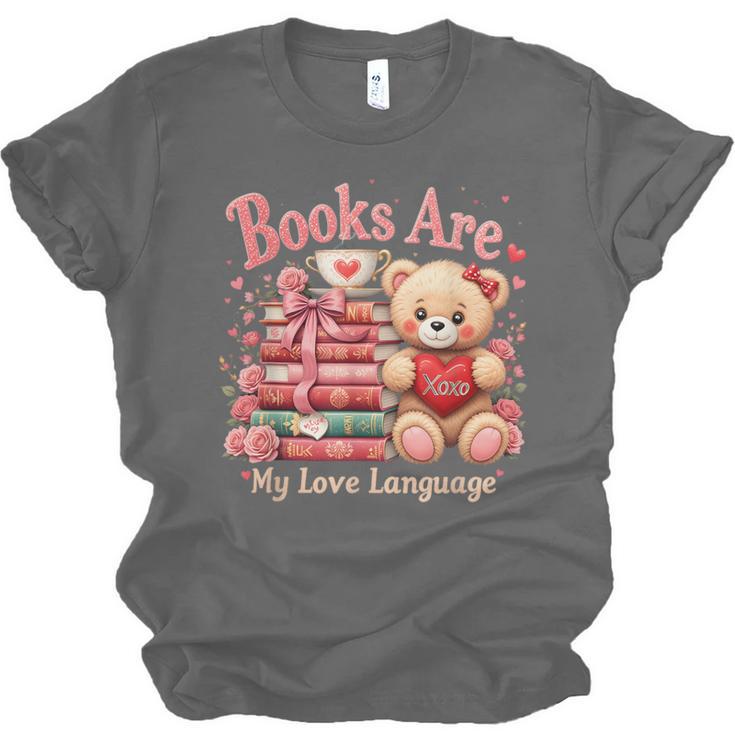 Books Are My Love Language Teddy Bear Book Lovers Valentine Unisex Jersey T-Shirt Books Are My Love Language Teddy Bear Book Lovers Valentine Unisex Jersey T-Shirt