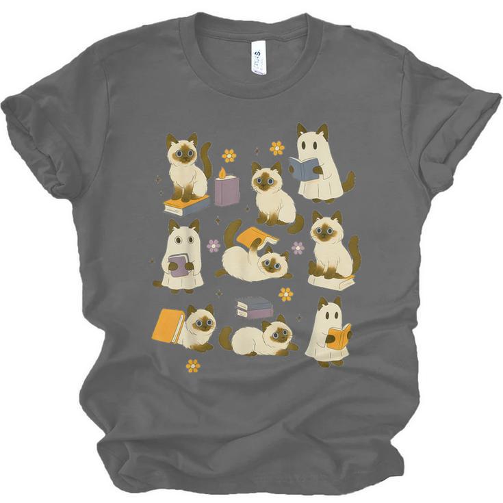 Books Lover Bookish Ghost Himalayan Cat Reading Halloween Unisex Jersey T-Shirt