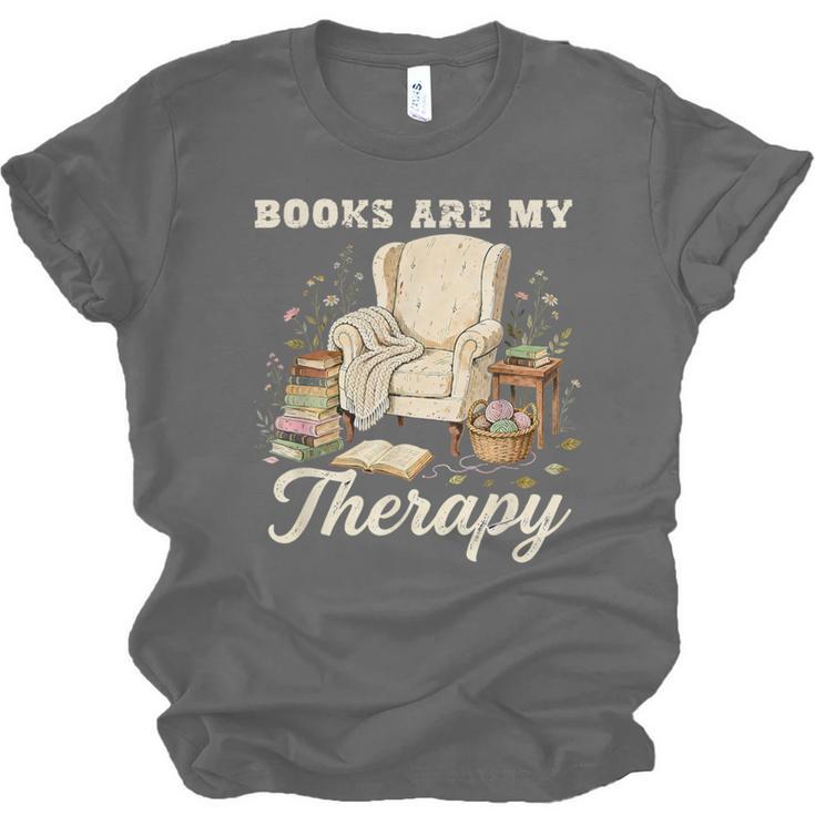 Books Are My Therapy Cozy Reading Chair Artwork Unisex Jersey T-Shirt