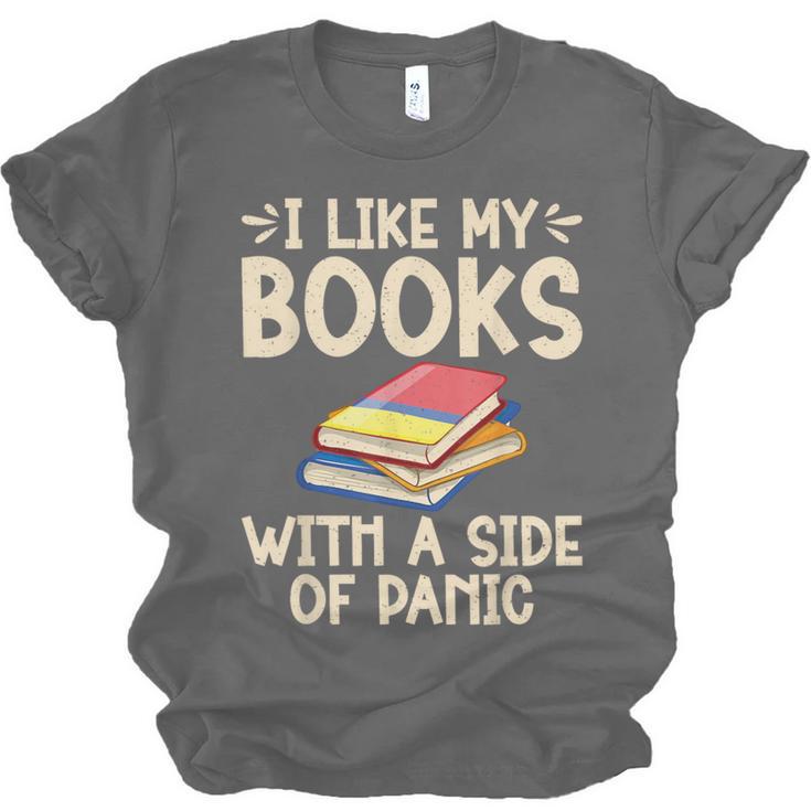 I Like My Books With a Side Of Panic Thriller Unisex Jersey T-Shirt I Like My Books With a Side Of Panic Thriller Unisex Jersey T-Shirt
