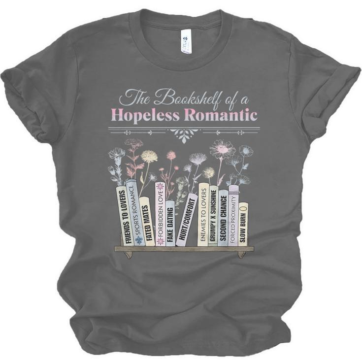 The Bookshelf Of a Hopeless Romantic Rom-Com Reading Bookish Unisex Jersey T-Shirt The Bookshelf Of a Hopeless Romantic Rom-Com Reading Bookish Unisex Jersey T-Shirt
