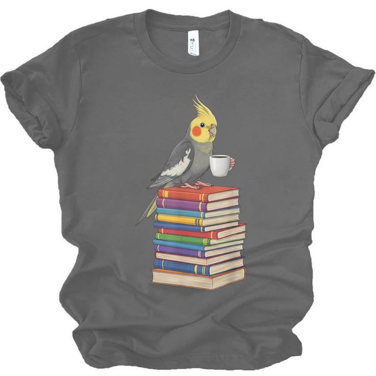 Bookworm Cockatiel Bird Reading Books Drinking Coffee Lover Unisex Jersey T-Shirt