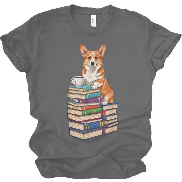 Bookworm Corgi Reading Books Drinking Coffee Dog Lover Unisex Jersey T-Shirt Bookworm Corgi Reading Books Drinking Coffee Dog Lover Unisex Jersey T-Shirt