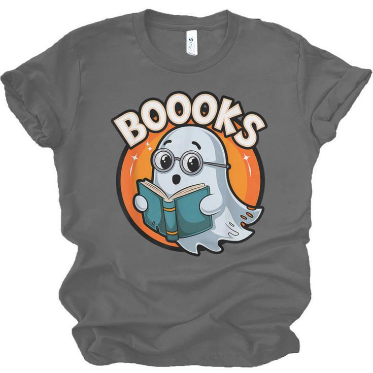 BOOOKS Cute Ghost Reading Books Halloween Unisex Jersey T-Shirt