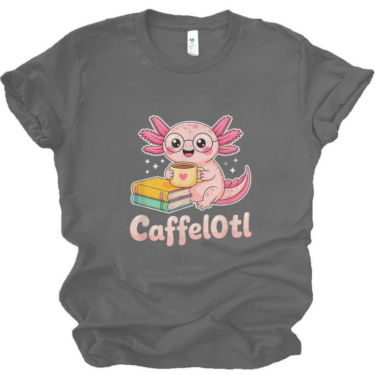 Caffelotl Cute Axolotl Pun Coffee Book Lover Kawaii Humor Unisex Jersey T-Shirt