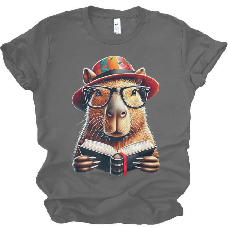 Capybara Bookworm Rodent Reading a Book Unisex Jersey T-Shirt
