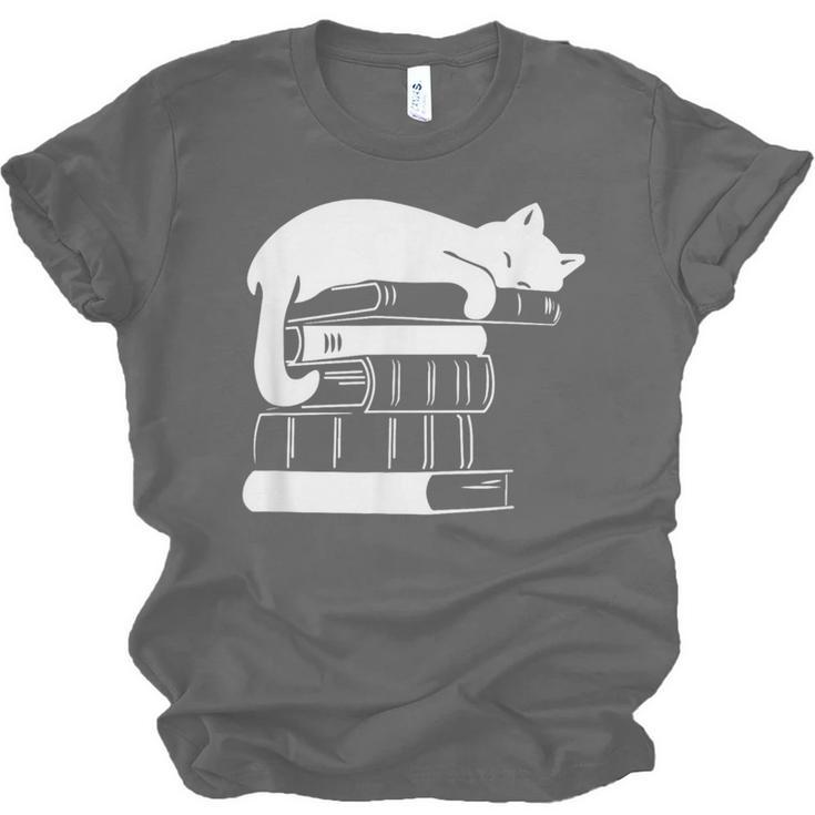 Cat Book Books And Cats Cat Lover Cat Mom Book Lovers Unisex Jersey T-Shirt