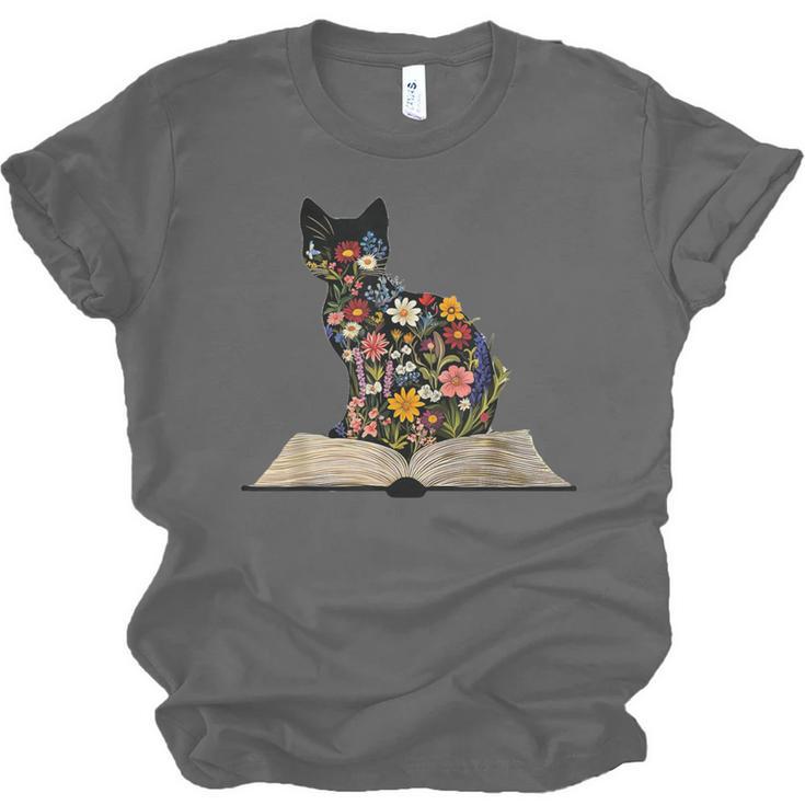 Cat Book Flowers Unisex Jersey T-Shirt