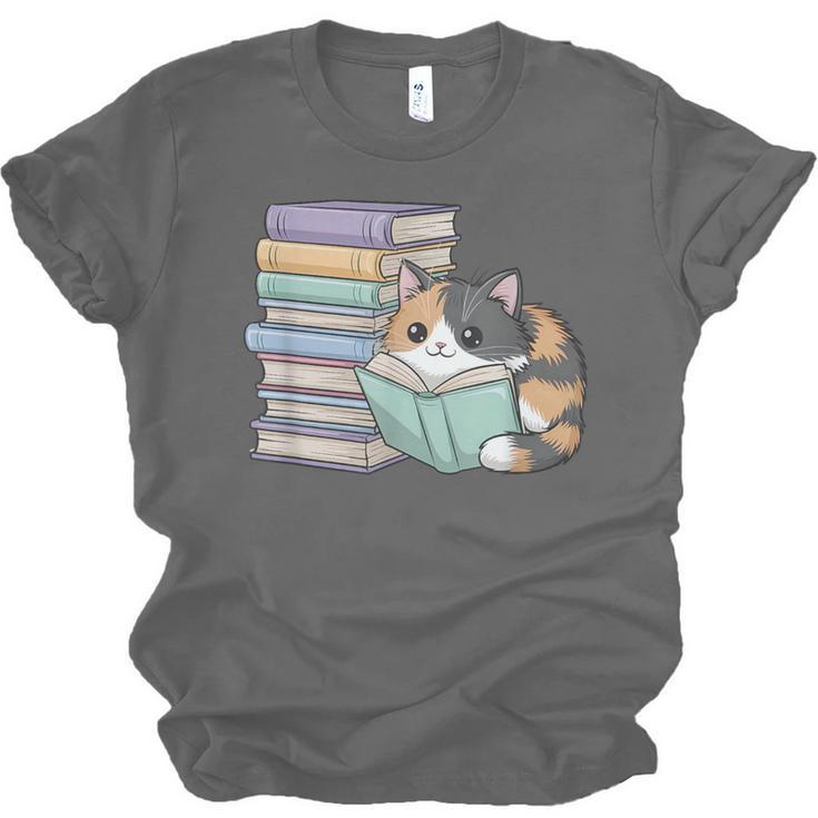 Cat On Books Pets Cats Reading Book Nerd Read Reader Bookcat Unisex Jersey T-Shirt