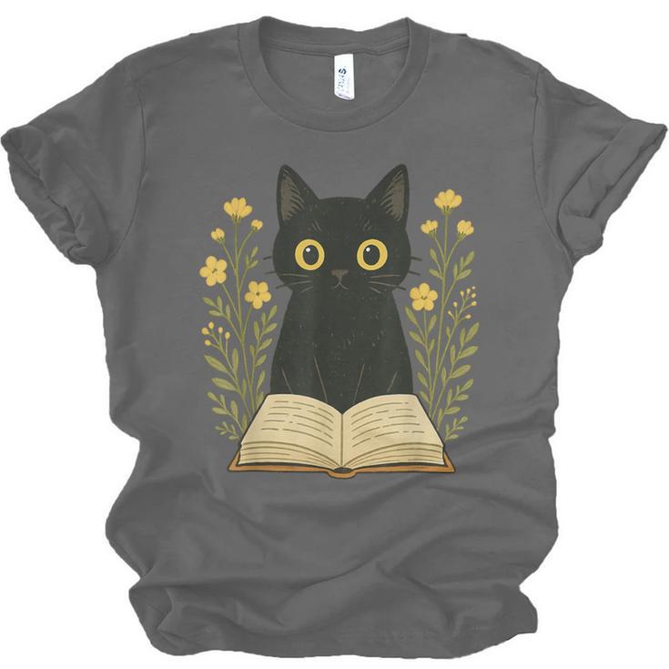 Cat Reading Book Flowers Unisex Jersey T-Shirt