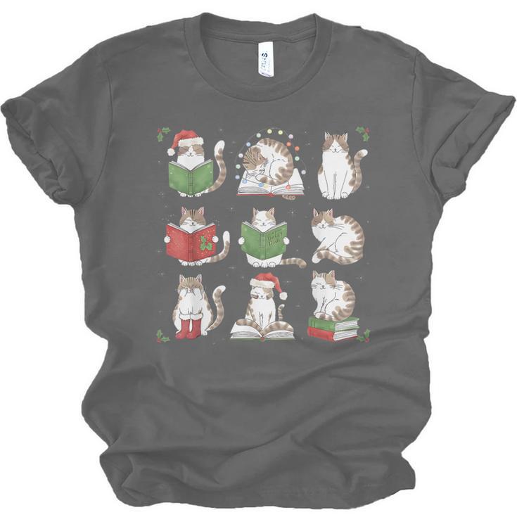 Cat Reading Book Funny Christmas Cat Book Lover Librarian Men Women Kids Unisex Jersey T-Shirt