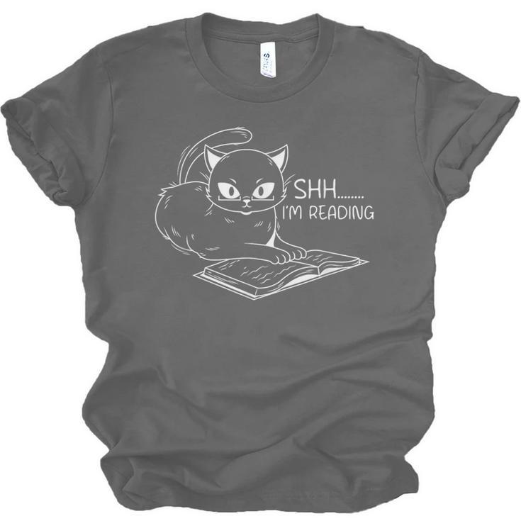 Cat Shh I'm Reading Book Reader Unisex Jersey T-Shirt