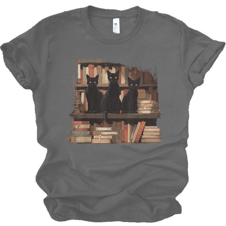 Cats Antique Books Academia Library Aesthetic Bookworm Unisex Jersey T-Shirt