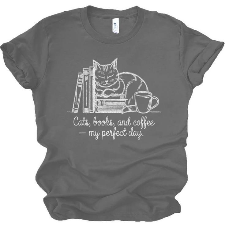 Cats Books And Coffee – My Perfect Day Cat Lover Unisex Jersey T-Shirt Cats Books And Coffee – My Perfect Day Cat Lover Unisex Jersey T-Shirt