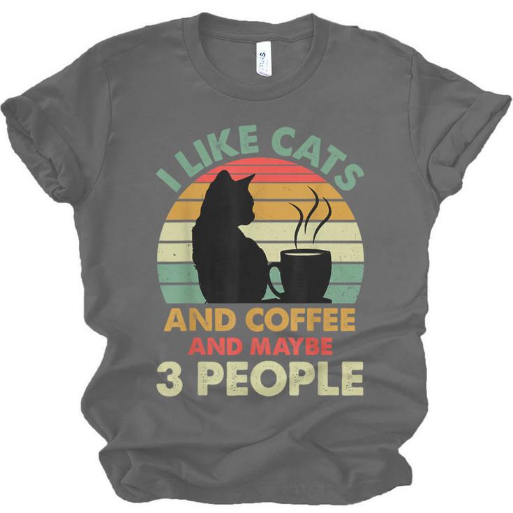 Cats Coffee & 3 People Tee Cute Font Introvert Humor Unisex Jersey T-Shirt Cats Coffee & 3 People Tee Cute Font Introvert Humor Unisex Jersey T-Shirt