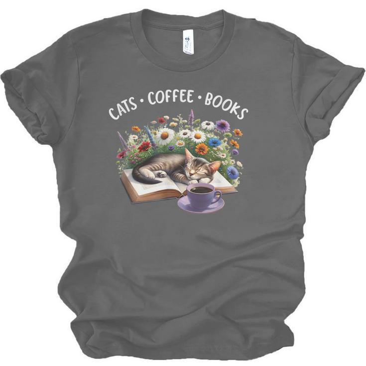 Cats Coffee Books Unisex Jersey T-Shirt