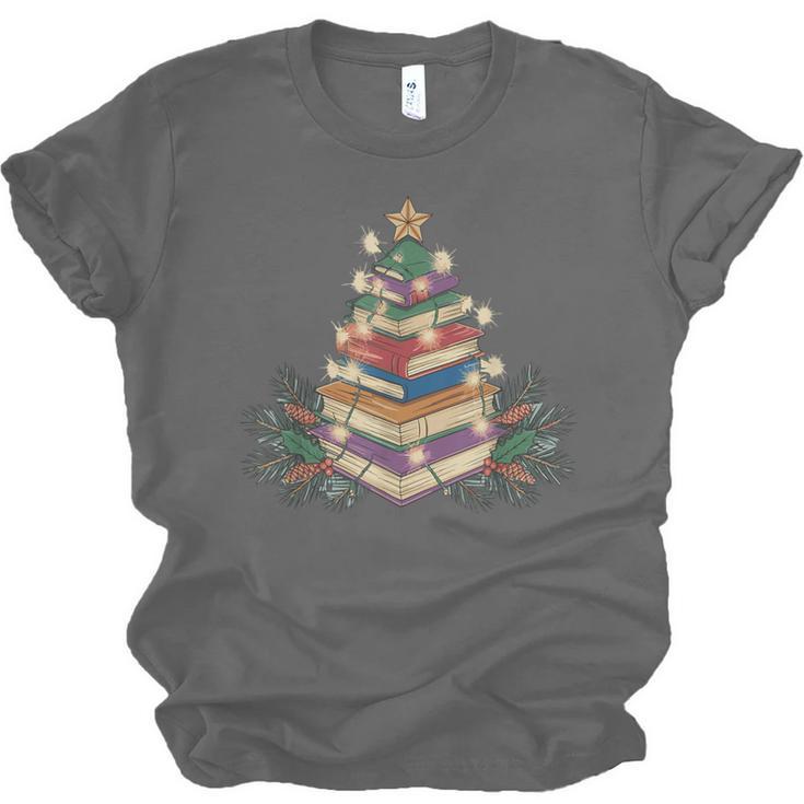 Christmas Book Reading Reader Xmas Bibliophile -Adult Christmas Tree Book Modern Unisex Jersey T-Shirt Christmas Book Reading Reader Xmas Bibliophile -Adult Christmas Tree Book Modern Unisex Jersey T-Shirt