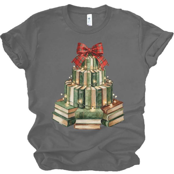 Christmas Book Tree Coquette Bow Xmas Reading Librarian Girl Unisex Jersey T-Shirt