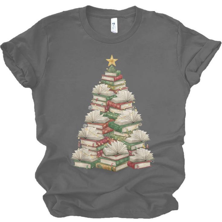 Christmas Book Tree Teacher Book Lover Xmas Librarian Unisex Jersey T-Shirt