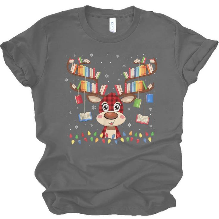 Christmas Librarian Reindeer Matching Book Lover Unisex Jersey T-Shirt