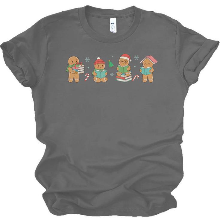 Christmas Library Gingerbread Man Books Lover Bookish Unisex Jersey T-Shirt