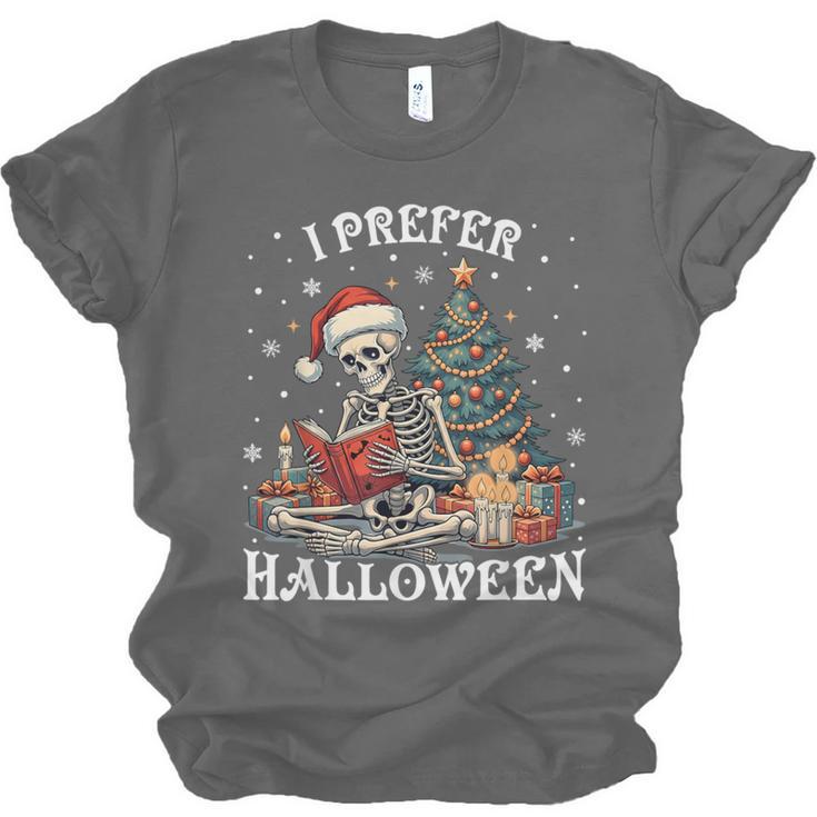 Christmas Outfit I Prefer Halloween Book Reading Skeleton Unisex Jersey T-Shirt Christmas Outfit I Prefer Halloween Book Reading Skeleton Unisex Jersey T-Shirt