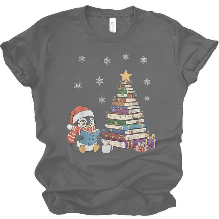 Christmas A Penguin Reading Book Snowflake Cocoa Hot Teacher Unisex Jersey T-Shirt