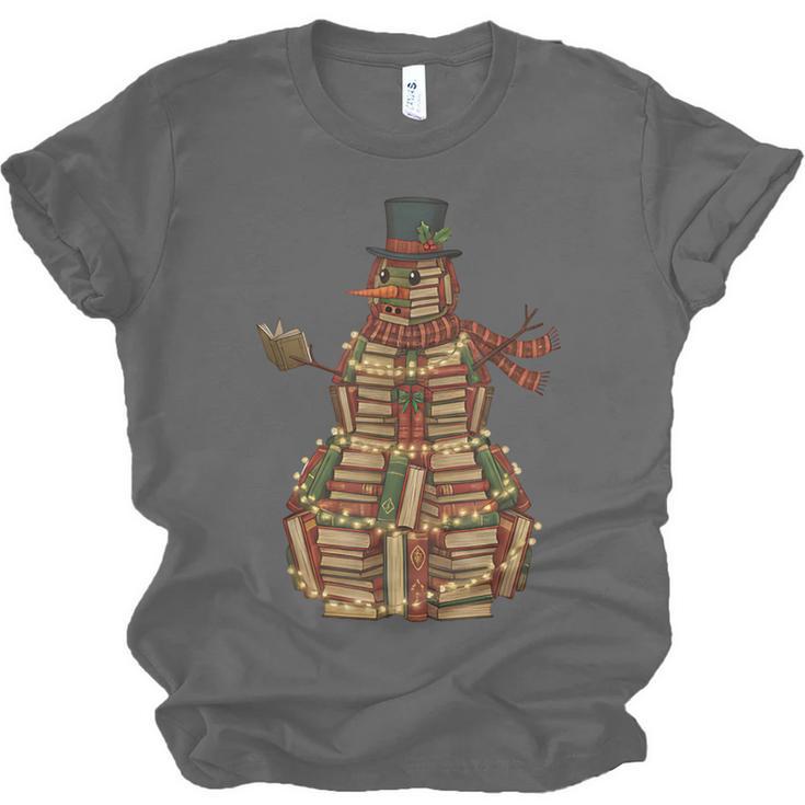 Christmas Snowman Made Of Books Holiday Reading Xmas Unisex Jersey T-Shirt Christmas Snowman Made Of Books Holiday Reading Xmas Unisex Jersey T-Shirt