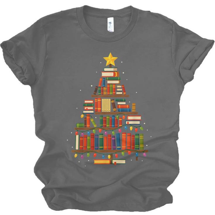 Christmas Tree Bookshelf Book Lover Library Men Women Kids Unisex Jersey T-Shirt