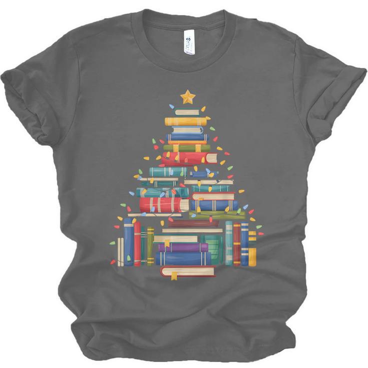 Christmas Tree Made Of Books Librarian Reader Holiday Unisex Jersey T-Shirt